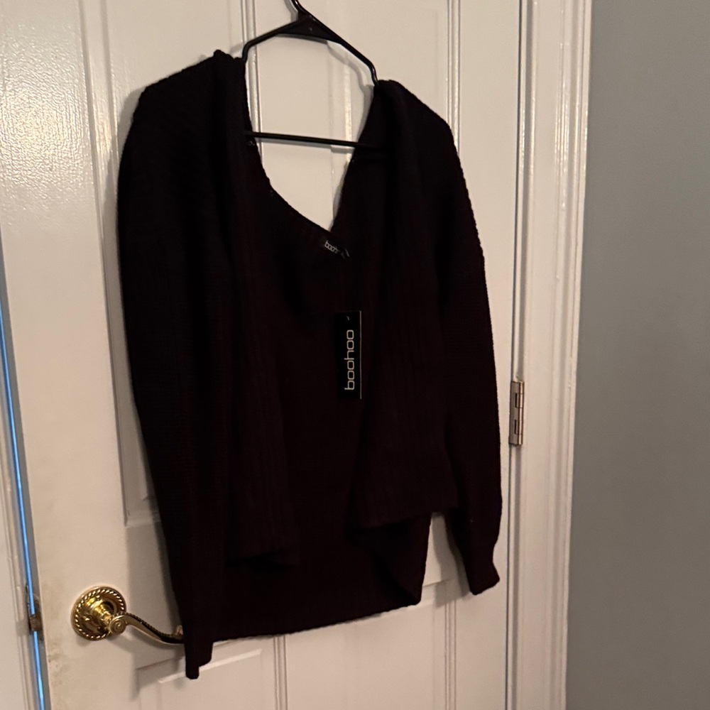 Boohoo Ribbed Women's Elegant Black Open Front Sweater Cardigan S/M